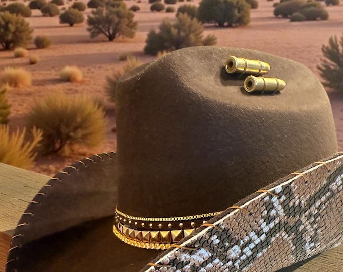 Snakeskin leather handstitched 100% wool cowboy hat