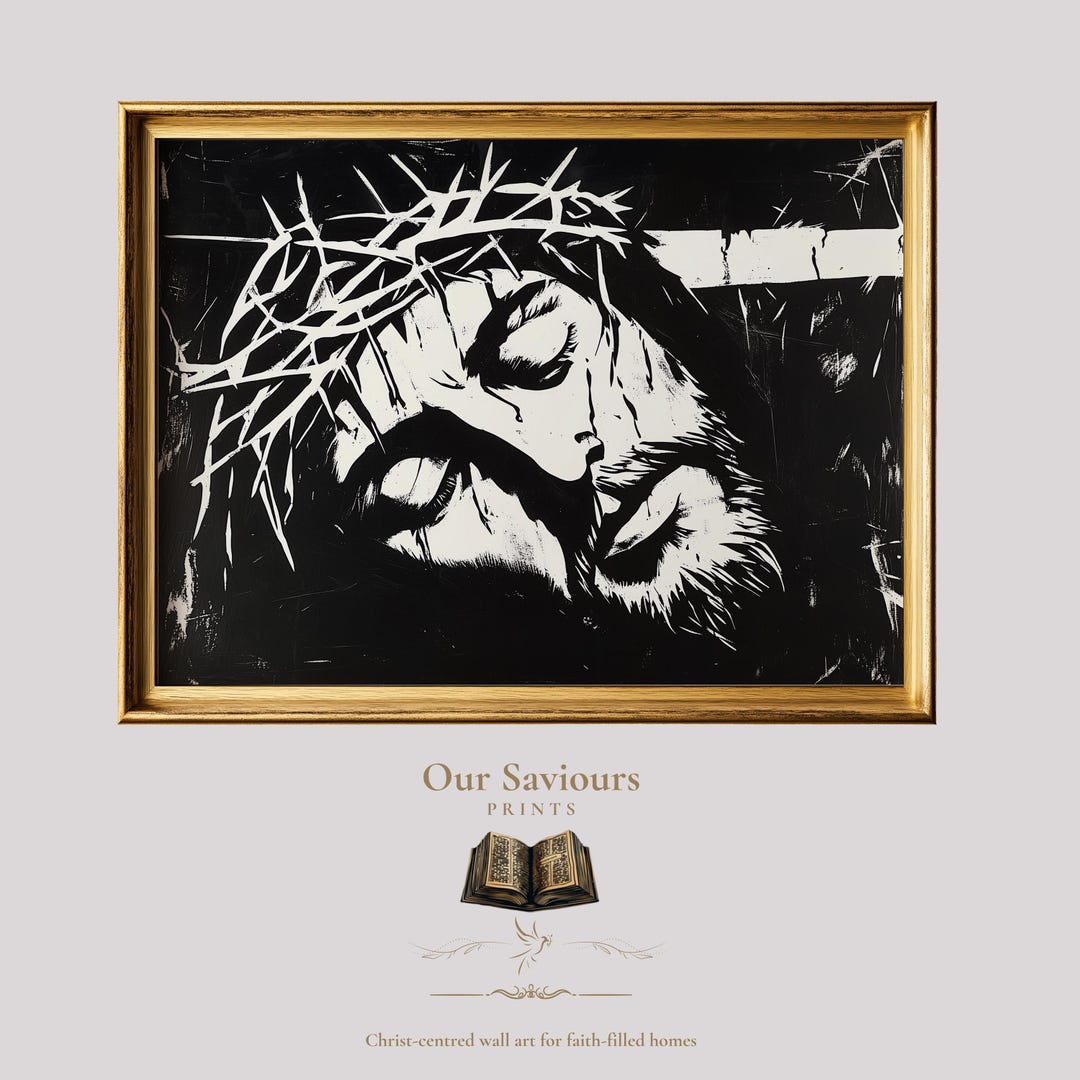 Linocut Jesus Dramatic Black-and-white Printable Linocut Art - Christ on the Cross ...