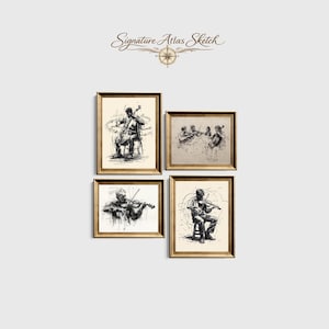 Classical Musicians Sketch Set: Vintage String Art Print Quartet (Digital Download)