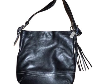 Mini COACH NY Black Leather White Contrast Stitch Square Zip Top