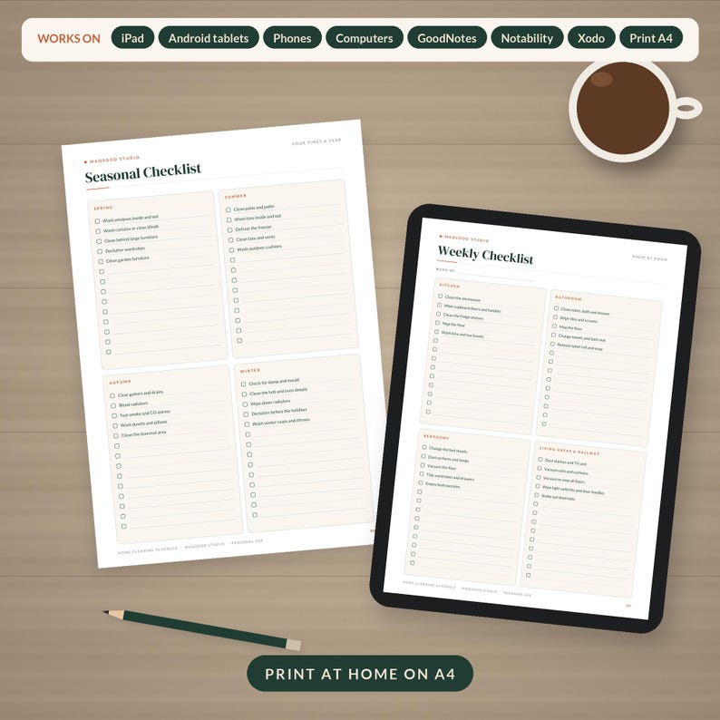 Home Cleaning Schedule A4 Printable, Daily Weekly Monthly Checklist ...