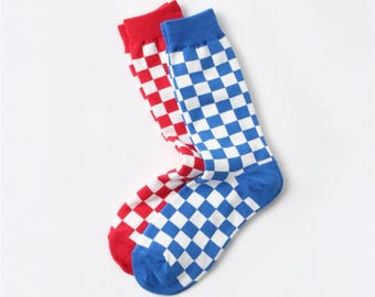 Schachbrett Crew Socken, koreanische Baumwollmischung, Streetwear Skater Style