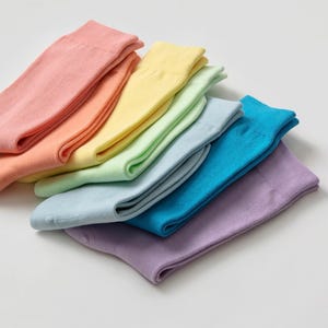 Pastel Color Cotton Crew Socks, Solid Mid Calf, Korean Socks