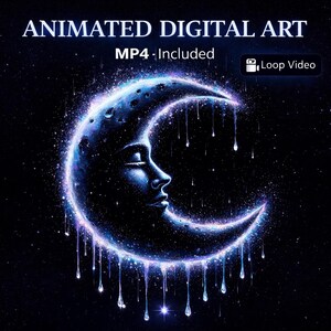 Arte mural de la Luna Celestial: Descarga digital animada del cielo nocturno, bucle MP4