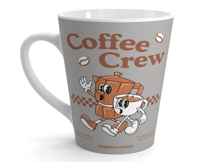 Coffee Crew Latte Mug | Retro Coffee Pot & Cup Character Design