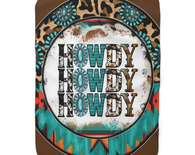 Howdy Howdy Howdy Sherpa Fleece Blanket | Western Turquoise Leopard Aztec