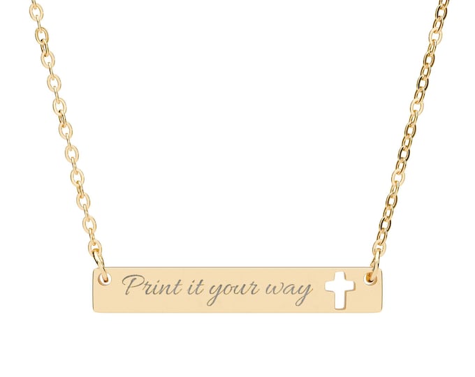 Engraved Cross Cutout Bar Necklace | Personalized Bar Necklace