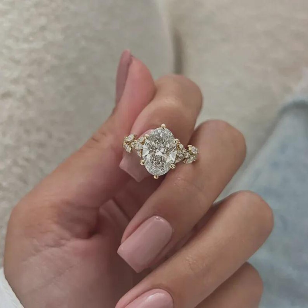 3CT Oval Cut Moissanite Engagement Ring Vintage 14K Solid Gold Nature ...