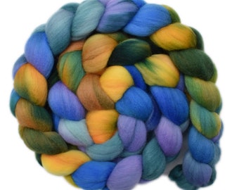 Hand dyed roving - 20.5μ Merino wool combed top spinning fiber - 4.3 ounces - Bright & Happy 1