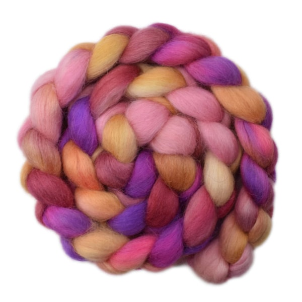 Hand dyed roving - Norwegian Lustre wool spinning fiber - 4.3 ounces - Children's Hour 1