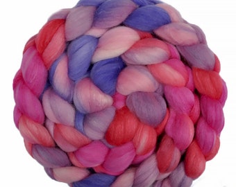 Hand dyed roving - Silk / Merino wool 20/80% spinning fiber - 4.1 ounces - Priority 1