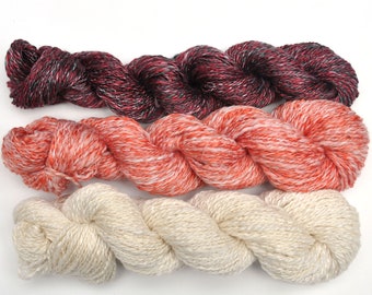 Handspun yarn - Luxury Yarn Packs for Adventurous Knitters - 359 yards - Indian Summer Pack - Red, Pink & White