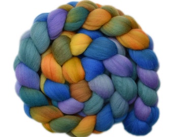 Hand dyed roving - 20.5μ Merino wool combed top spinning fiber - 4.3 ounces - Bright & Happy 2