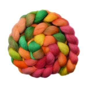Hand Dyed roving - Finn wool spinning fiber - 4.0 ounces - Loads of Fun 1