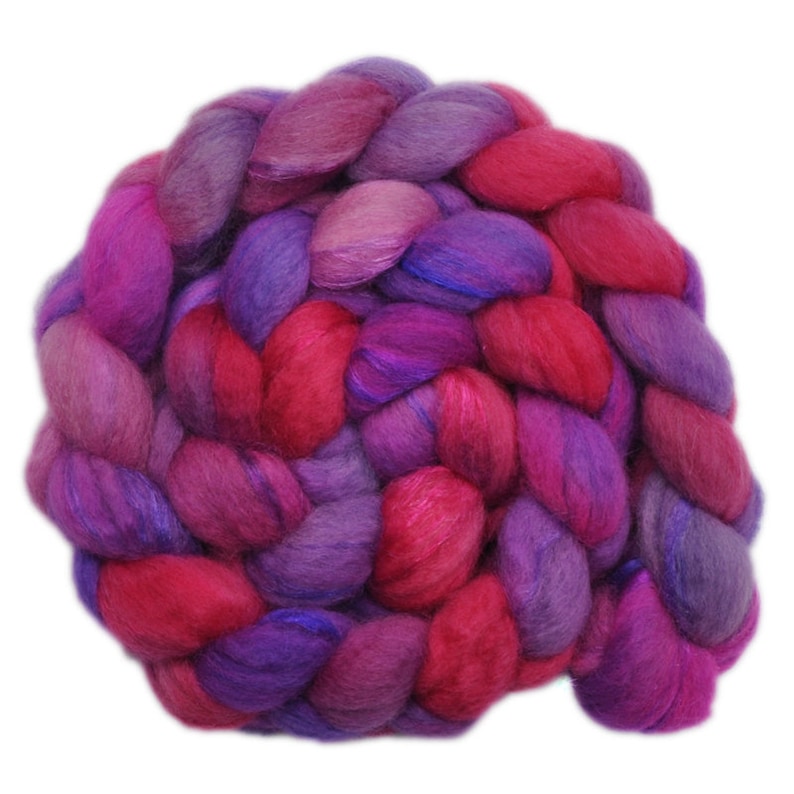 BFL Wool Trilobal Nylon 7030/% spinning fiber 4.0 ounces Hand dyed roving Birthday Girl 2
