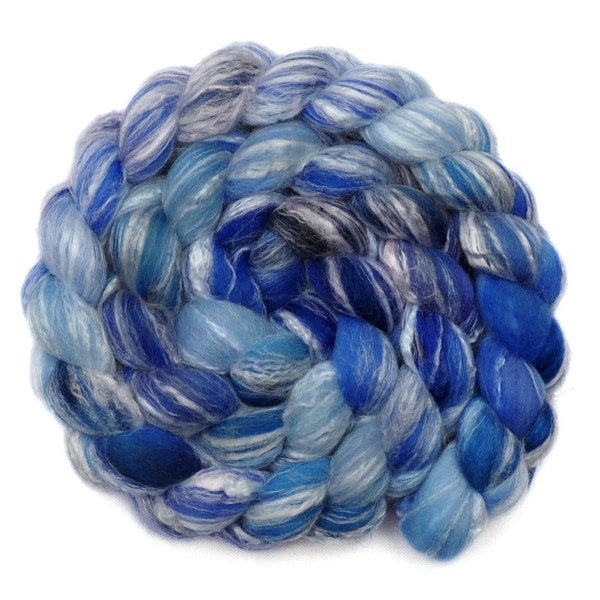 Hand painted roving - Bamboo / Merino wool spinning fiber - 4.1 ounces - Fast Sailing 1
