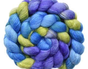 Hand painted roving - Silk / BFL wool 25/75% spinning fiber - 4.3 ounces - State School 2