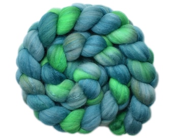 Hand dyed roving - Silk / Merino wool 20/80% spinning fiber - 4.2 ounces - Meadow Pond 1