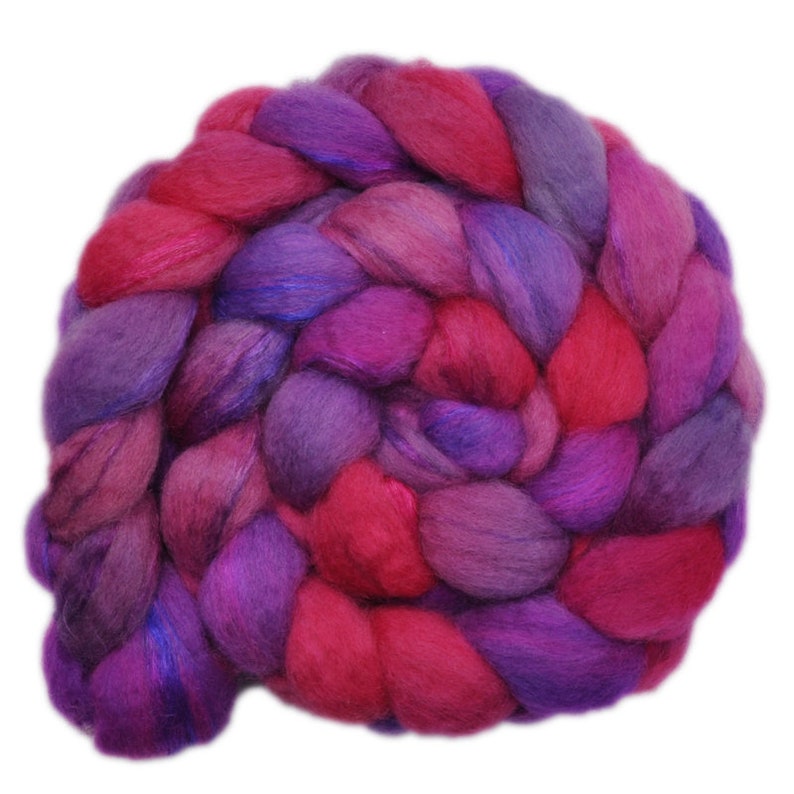 BFL Wool Trilobal Nylon 7030/% spinning fiber 4.0 ounces Hand dyed roving Birthday Girl 2