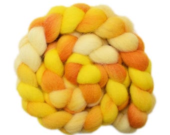 Hand Dyed roving - Exmoor Horn wool spinning fiber - 4.1 ounces - Endless Sun 1