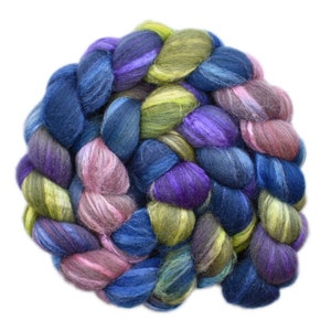 Hand dyed roving - Silk / Gray Merino wool 30/70% spinning fiber - 4.2 ounces - Streamside Trail 2