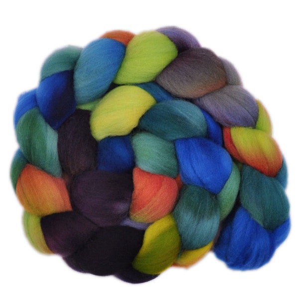 Hand dyed roving -  Targhee wool spinning fiber - 4.1 ounces - Secret Smile 2