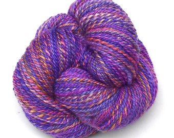 Handspun yarn, 320 yards - Hand painted Silk & Wool yarn, DK weight - Purple Patchwork