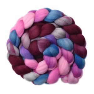 Hand dyed roving - 20.5μ Merino wool combed top spinning fiber - 4.3 ounces - Romantic Dreams 2