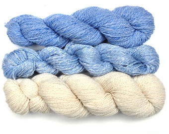Handspun yarn - Luxury Yarn Packs for Adventurous Knitters - 564 yards - Seafoam Pack - Blue & White
