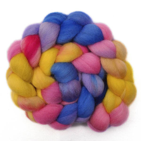 Hand painted roving - Corriedale Cross wool spinning fiber - 4.0 ounces -  Larking About 1