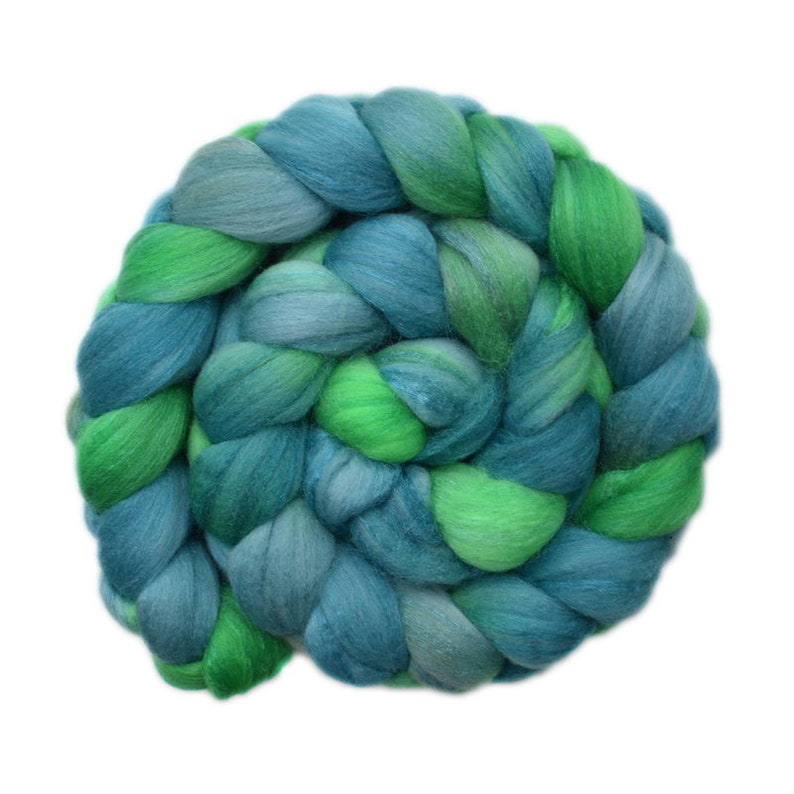 Hand dyed roving Silk / Merino wool 20/80% spinning fiber 4.2 ounces Meadow Pond 1 image 2