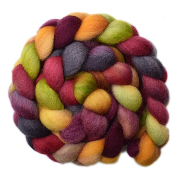 Hand dyed roving - Blue Faced Leicester (BFL) wool spinning fiber - 4.3 ounces - Fruit Basket