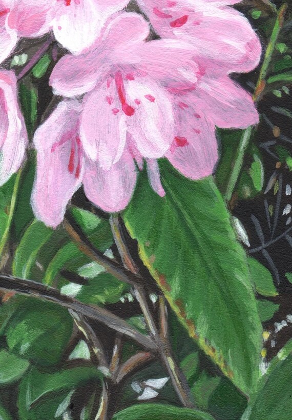 Original Oregon Landscape Painting: Wild Rhododendron Flowers, 7x5