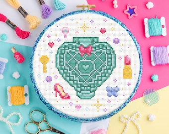 Girl Toy Cross Stitch Pattern PDF, 90s, nostalgia, y2k, embroidery, vintage toys, 80s, kawaii