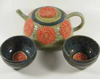 Ceramic Teapot - Ceramics and Pottery Teapot Set - Ceramic Art - Handmade Flower Teapot