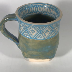 Ceramic mug, Sgraffito Mug, Hand Built Ceramic Mug, Ceramics and Pottery Mug, Hand Carved Ceramics, Blue Mug