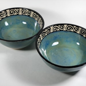 Ceramic Cereal Bowls,Sgraffito Pottery Cereal Bowl ,Blue Ceramic  Bowl, Ceramics and Pottery Cereal-Salad Bowl Set