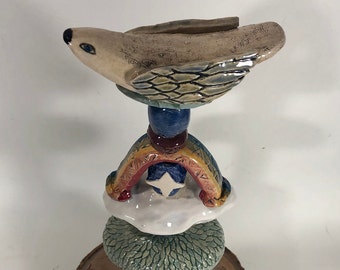 Ceramic Totem, Ceramic Art Totem, Bird Totem