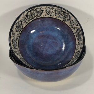 Set of Ceramic Bowls, Ceramic and Pottery Bowl Set, Sgraffito Bowls, Flower Bowls