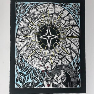 Shooting Star linoleum cut print, Wall Art, Print