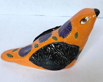 Hand Sculpted Ceramic Bird: Earthenware Clay Art, Home Decor