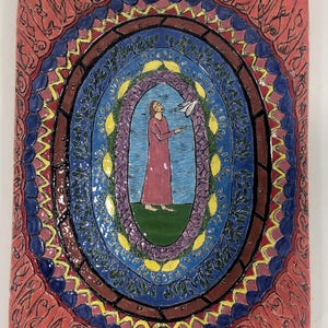 Carved Ceramic Art Tile: Earthenware Wall Hanging (12x8.5&quot;)