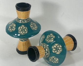 Ceramic Candle Holder, Set of 2 CandleStick Holders, Ceramic Art Handmade Candle Holder