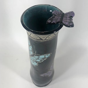 Ceramic Butterfly Vase, Sgraffito Butterfly Vase, Ceramic Art Vase, Ceramics and Pottery Butterfly Vase