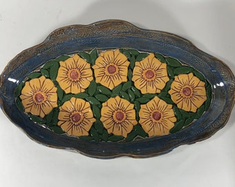 Handmade Ceramic Serving Dish, Ceramic Platter, Ceramics and Pottery Flower Serving Dish, Ceramic Art Dish, Home Decor Serving Dish