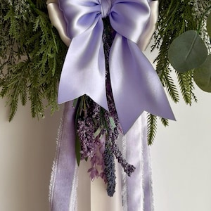 Handmade Lavender Wreath Bow | Spring & Summer Front Door Decor, Long Tail Ribbon Bow