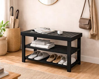 Bamboo Shoe Rack Bench 3 Tier, Entryway Shoe Storage Bench, Wooden Shoe Organizer Shelf, Bathroom Rack, Plant Stand, Modern Shoe Shelf