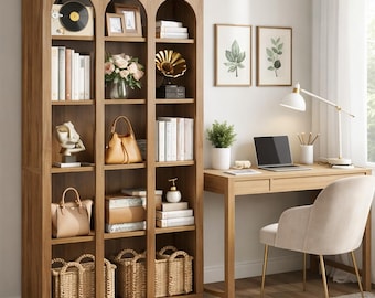 Arched 5-Tier Bookshelf: Vintage Style Wood Storage Organizer Display Shelf