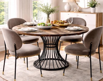 Round Dining Table 47 Inch, Modern Wood Kitchen Table with Metal Pedestal Base, Farmhouse Dining Table for 4-6 People
