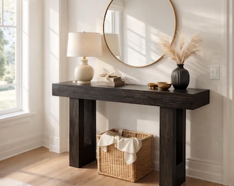 Modern Rustic Console Table with Outlet and USB, Narrow Hallway Furniture